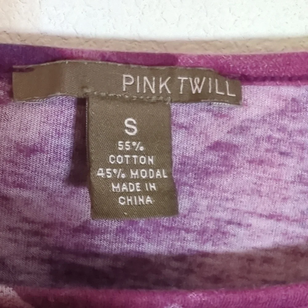 Pink Twill Womens Shirt Tunic Top Purple Blouse Geometric Squares Violet Small - Picture 5 of 8